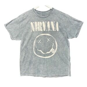 Nirvana Band Tee Mens XL Blue Graphic T-Shirt Smiley Face Short Sleeve Retro
